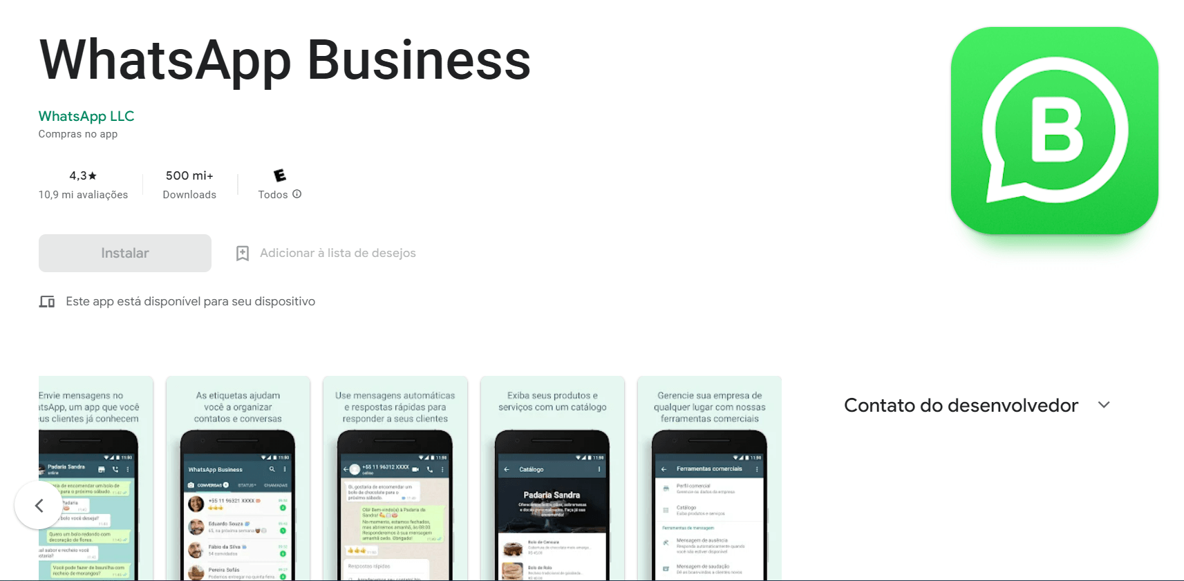 WhatsApp para Empresas: app store.
