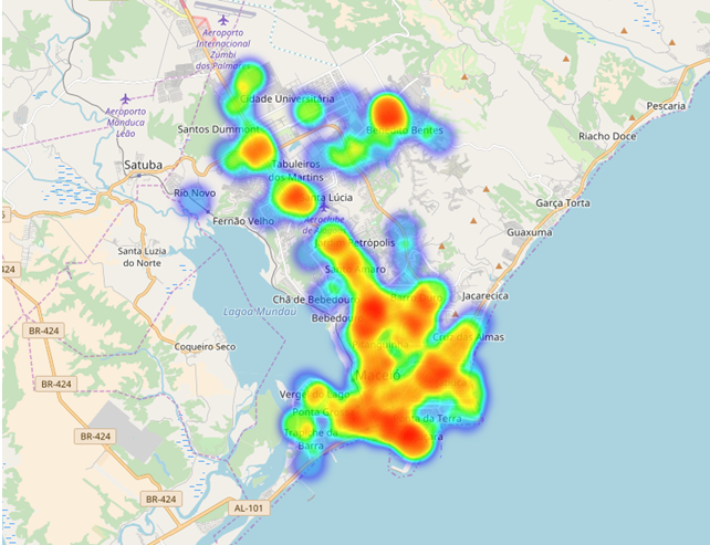 Mapa de calor do Apple Maps mostrando origem dos consumidores até uma loja local